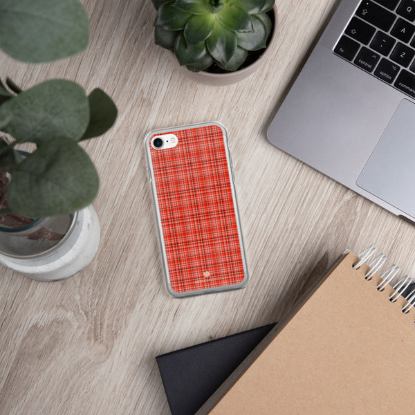 Red Plaid Print iPhone Case, Tartan Print Phone Case-Printed in USA/EU-Heidi Kimura Art LLC-Heidi Kimura Art LLC