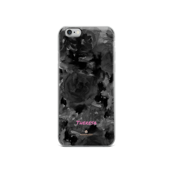 Personalized Black Floral iPhone Case, Abstract Watercolor Phone Case- Printed in USA/EU-Heidi Kimura Art LLC-iPhone 6/6s-Heidi Kimura Art LLC