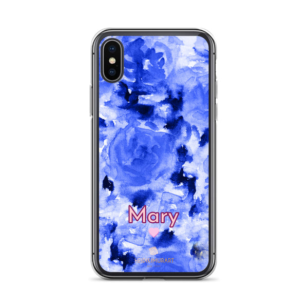 Custom Name Blue Floral iPhone Case, Personalized Phone Case-Heidi Kimura Art LLC-iPhone X/XS-Heidi Kimura Art LLC