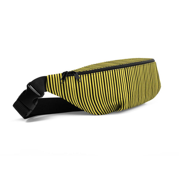 Yellow Black Vertical Stripe Print Premium Designer Fanny Pack Belt Bag - Made in USA-Fanny Pack-Heidi Kimura Art LLC
