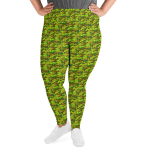Bright Green Camo Camouflage Print Women's Plus Size Leggings- Made in USA/ EU-Women's Plus Size Leggings-2XL-Heidi Kimura Art LLC
