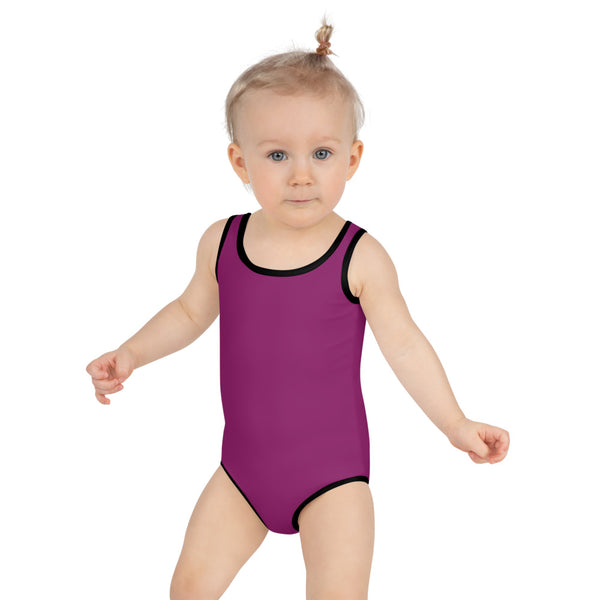 Royal Purple Girl's Swimwear, Solid Color Print Kids Swimsuit-Heidi Kimura Art LLC-2T-Heidi Kimura Art LLC