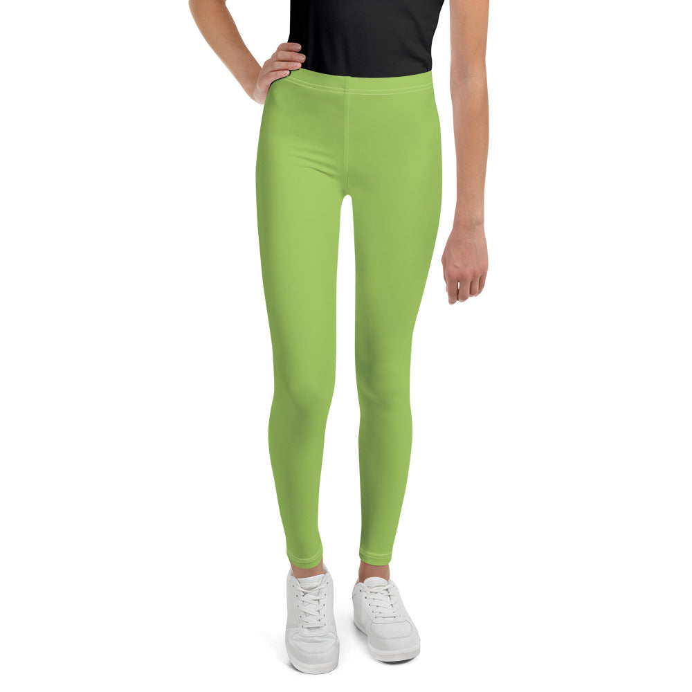Light Green Solid Color Premium Youth Leggings Gym Sports Tights - Made in USA/EU-Youth's Leggings-8-Heidi Kimura Art LLC