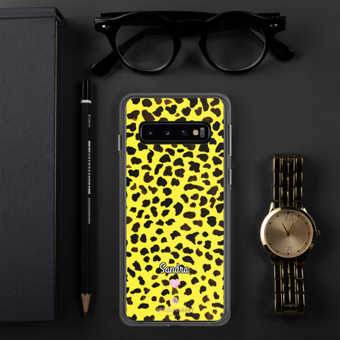 Yellow Leopard Print Samsung Case, Personalized Custom Name Phone Case-Heidi Kimura Art LLC-Samsung Galaxy S10-Heidi Kimura Art LLC