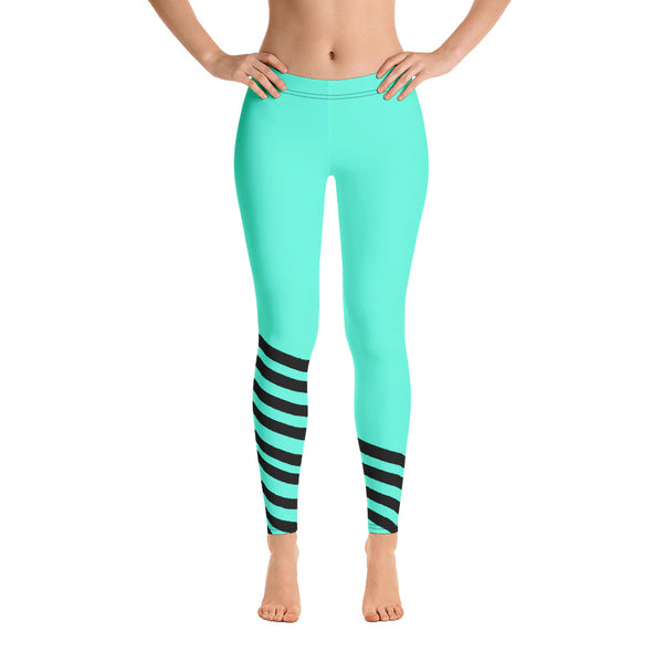 Blue Striped Casual Leggings, Dressy Sporty Women's Tights-Made in USA/EU-Heidi Kimura Art LLC-Heidi Kimura Art LLC