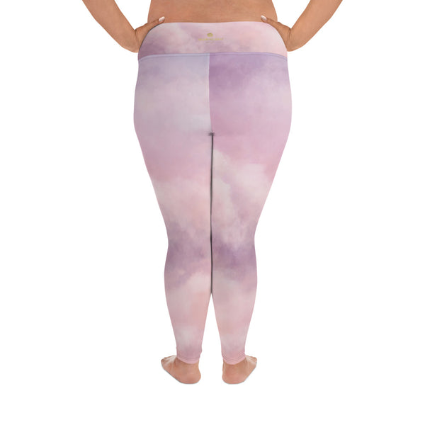 Purple Pink Sky Clouds Abstract Print Women's Plus Size Yoga Leggings- Made in USA/ EU-Women's Plus Size Leggings-Heidi Kimura Art LLC