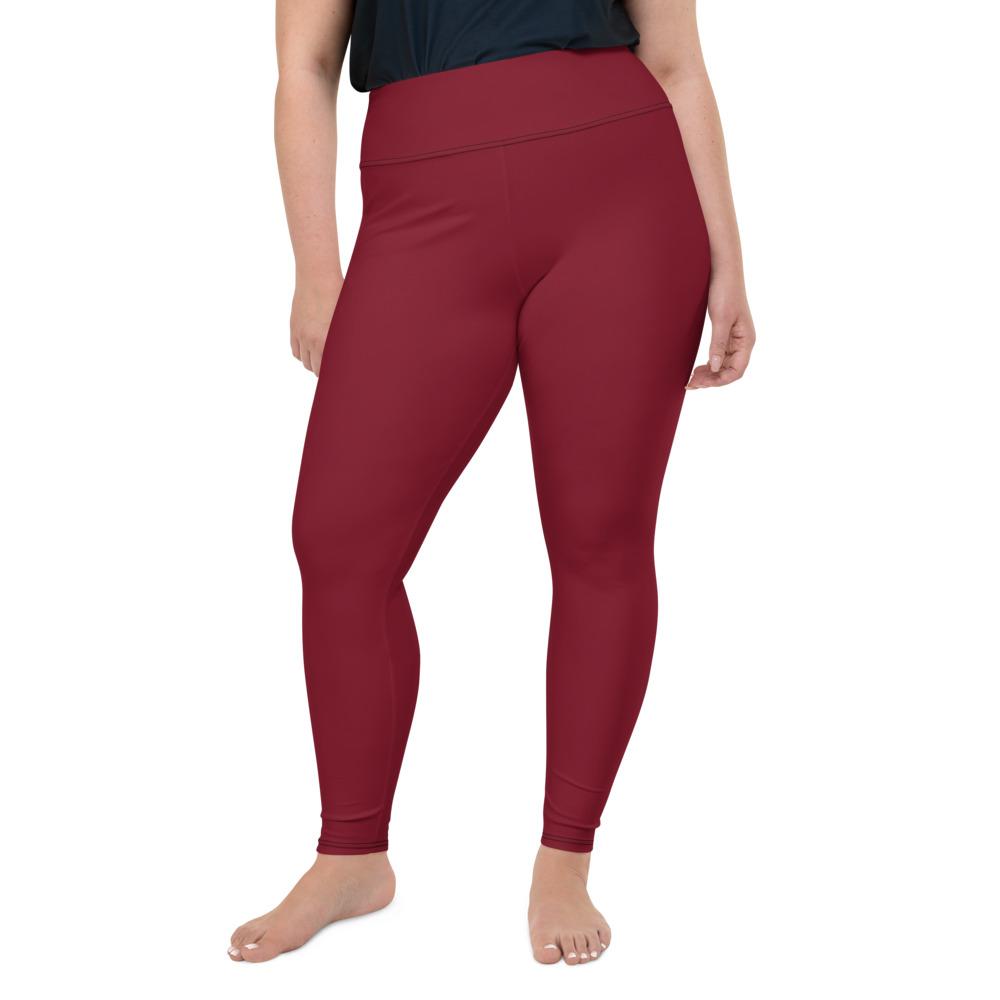 Burgundy Red Solid Color Print Women's Plus Size Best Quality Leggings-Made in USA/EU-Women's Plus Size Leggings-2XL-Heidi Kimura Art LLC