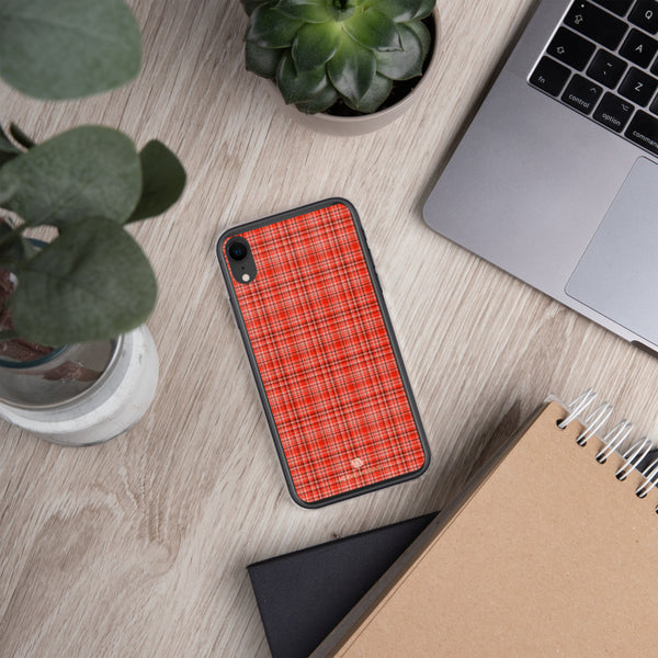 Red Plaid Print iPhone Case, Tartan Print Phone Case-Printed in USA/EU-Heidi Kimura Art LLC-Heidi Kimura Art LLC