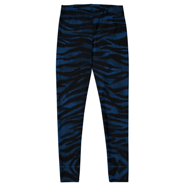 Blue Tiger Striped Women's Leggings-Heidikimurart Limited -Heidi Kimura Art LLC