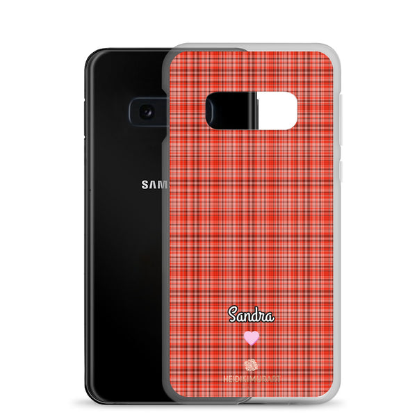 Personalized Red Plaid Samsung Case, Custom Name Tartan Print Phone Case-Heidi Kimura Art LLC-Heidi Kimura Art LLC