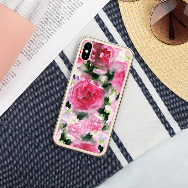 Pink Rose Liquid Glitter Phone Case, Floral Print iPhone Case-Printed in USA/EU-Heidi Kimura Art LLC-Pink-iPhone X/XS-Heidi Kimura Art LLC