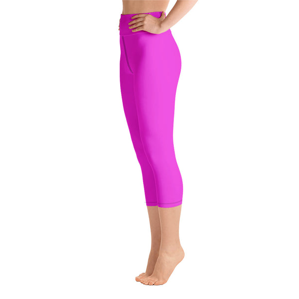 Bright Solid Hot Pink Capri Leggings, Sports Fitness Yoga Pants-Made in USA/ EU (XS-XL)-Capri Yoga Pants-Heidi Kimura Art LLC