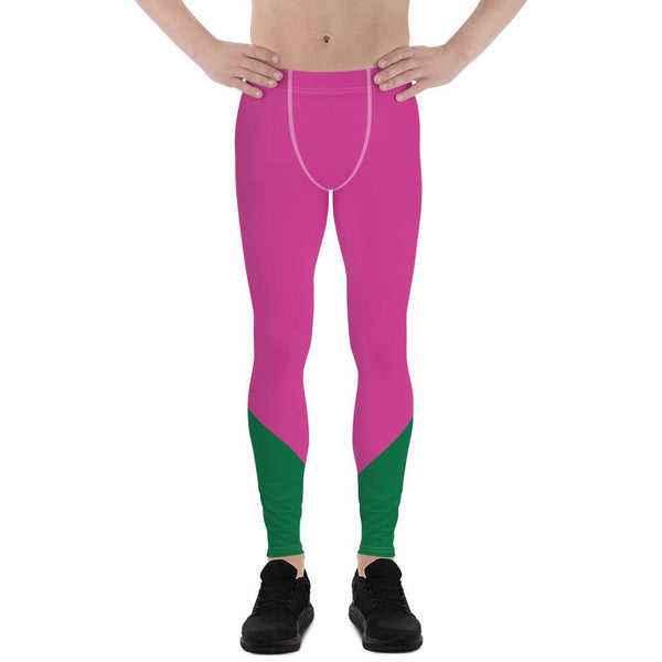 Hot Pink Green Shade Duo Colors Men's Leggings Meggings Tights- Made in USA/ EU-Men's Leggings-XS-Heidi Kimura Art LLC