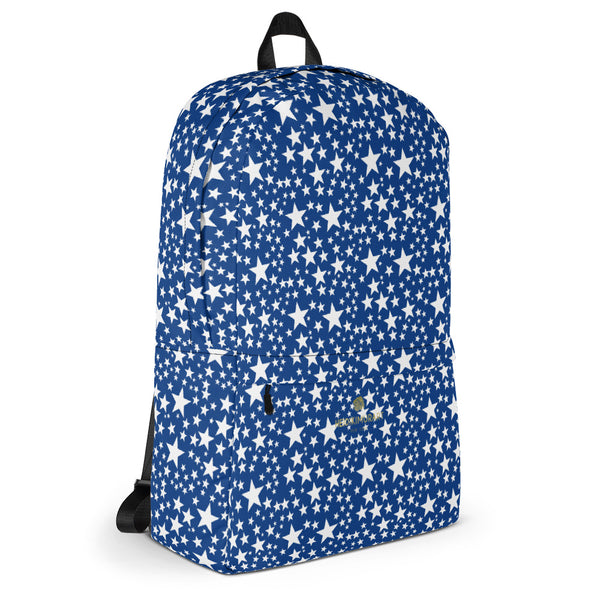 Blue White Star Pattern Print Designer Laptop For School Backpack Bag- Made in USA/EU-Backpack-Heidi Kimura Art LLC