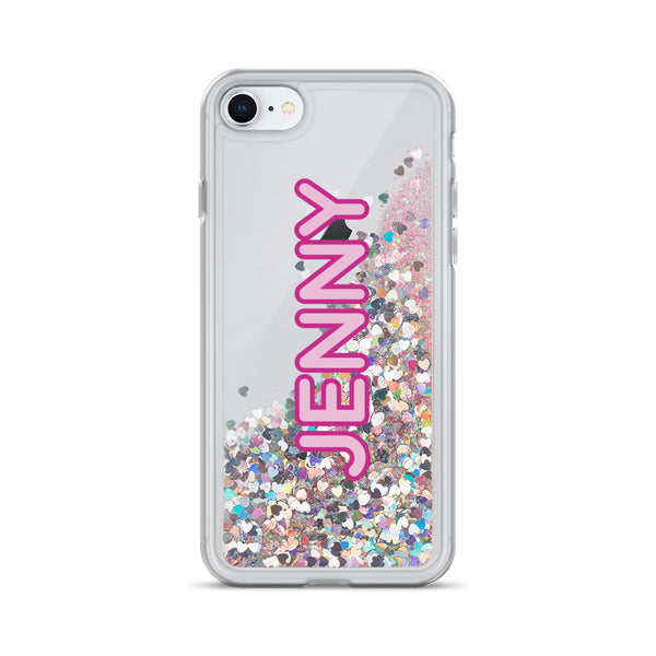 Custom Name Liquid Glitter Phone Case, Personalized Best iPhone Case-Heidi Kimura Art LLC-Pink-iPhone 7/8-Heidi Kimura Art LLC