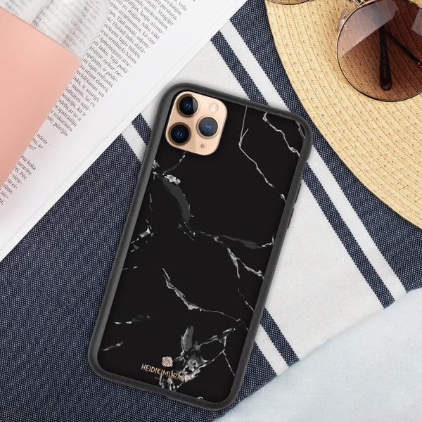 Black Marble Eco-Friendly Phone Case, Marble Print Biodegradable iPhone Case-Heidi Kimura Art LLC-iPhone 11 Pro Max-Heidi Kimura Art LLC