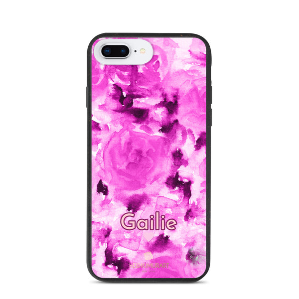Custom Name Pink Floral iPhone Case, Biodegradable Phone Case-Heidi Kimura Art LLC-iPhone 7 Plus/8 Plus-Heidi Kimura Art LLC