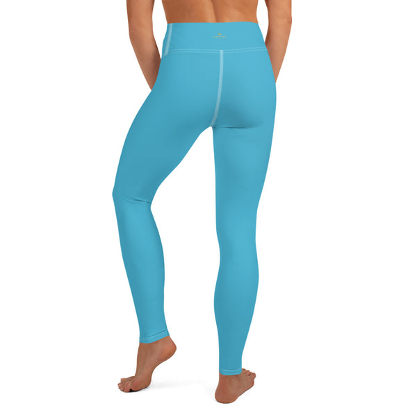 Light Blue Solid Color Women's Premium Long Yoga Leggings Pants- Made in USA/ EU-legging-Heidi Kimura Art LLC