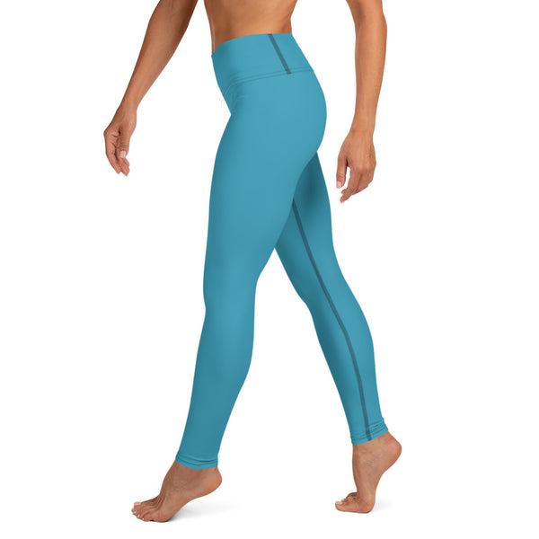 Blue Women's Yoga Leggings, Solid Color Modern Long Tights-Made in USA/EU-Heidi Kimura Art LLC-Heidi Kimura Art LLC