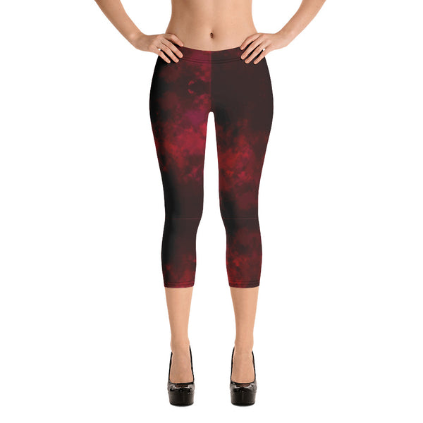 Red Abstract Capri Leggings-Heidikimurart Limited -Heidi Kimura Art LLC Red Abstract Capri Leggings, Modern Best Dark Red Print Cute Designer Capri Designer Spandex Casual Fashion Leggings - Made in USA/EU (US Size: XS-XL)