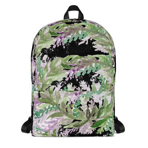 Black Lavender Floral Print Women's Laptop Backpack - Made in USA/EU--Heidi Kimura Art LLC Black Lavender Backpack, Best Floral Print Designer Medium Size (Fits 15" Laptop) Water Resistant College Unisex Backpack for Travel/ School/ Work - Made in USA/ Europe  