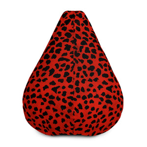 Scarlet Red Leopard Animal Print Water Resistant Polyester Bean Sofa Bag- Made in EU-Bean Bag-Bean Bag w/ Filling-Heidi Kimura Art LLC