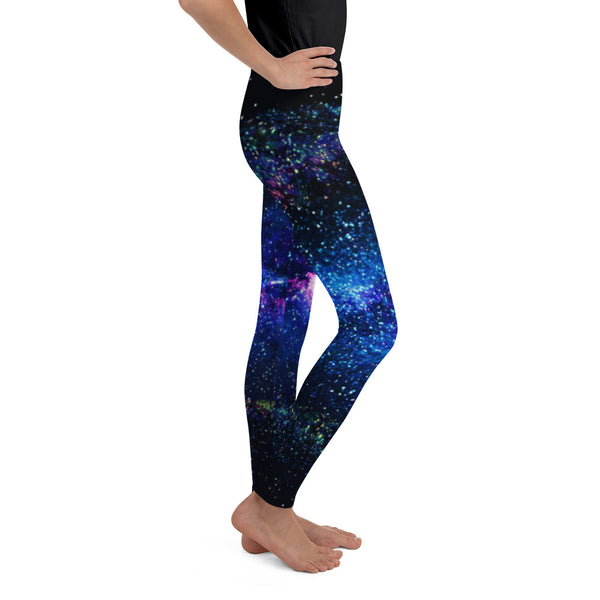Blue Purple Galaxy Space Abstract Print Premium Cute Youth Leggings- Made in USA/ EU-Youth's Leggings-Heidi Kimura Art LLC