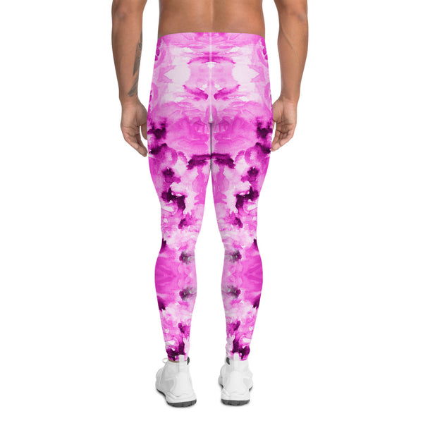 Pink Floral Men's Leggings, Abstract Print Sexy Premium Classic Elastic Comfy Men's Leggings Fitted Tights Pants - Made in USA/EU (US Size: XS-3XL) Spandex Meggings Men's Workout Gym Tights Leggings, Compression Tights, Kinky Fetish Men Pants
