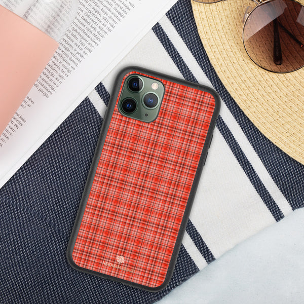 Red Plaid Print Eco-friendly iPhone Case, Biodegradable Phone Case-Printed in USA/EU-Heidi Kimura Art LLC-iPhone 11 Pro-Heidi Kimura Art LLC