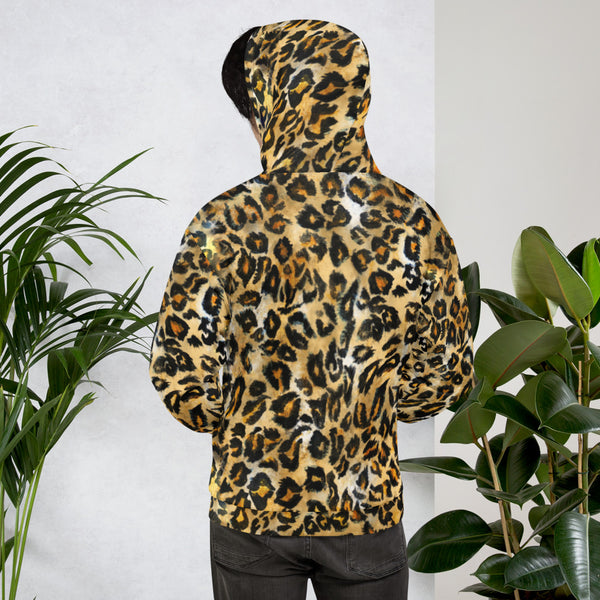 Brown Leopard Men's Hoodies, Brown Leopard Animal Print Men's or Women's Unisex Hoodie- Made in Europe (US Size: XS-3XL), Women's or Men's Cute Leopard Print Long Sleeve Hoodie Pullover Sweatshirt, Plus Size Available