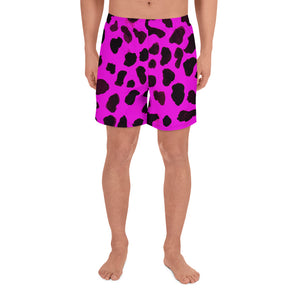 Pink Sexy Cow Print Farm Animal Men's Athletic Long Shorts - Made in Europe-Men's Long Shorts-XS-Heidi Kimura Art LLC