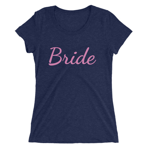 Bride/ Customizable Text Premium Ladies' Short Sleeve T-Shirt (US Size: S-2XL)-Women's T-Shirt-Navy Triblend-S-Heidi Kimura Art LLC