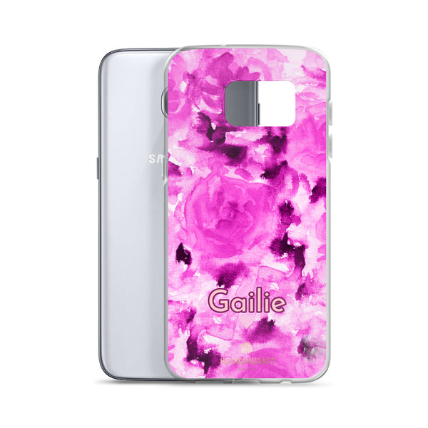 Pink Rose Floral Samsung Case, Personalized Custom Name Flower Print Phone Case-Heidi Kimura Art LLC-Heidi Kimura Art LLC