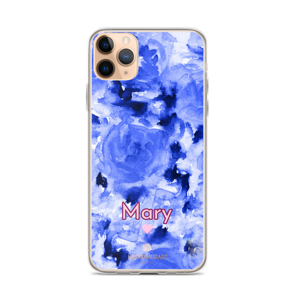 Custom Name Blue Floral iPhone Case, Personalized Phone Case-Heidi Kimura Art LLC-iPhone 11 Pro Max-Heidi Kimura Art LLC