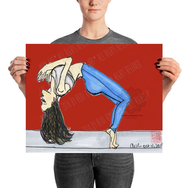 Backbend Brunette Yogini Yoga Pose Art Poster For Yoga Studios, Made in USA/ Europe-Art Print-16×20-Heidi Kimura Art LLC