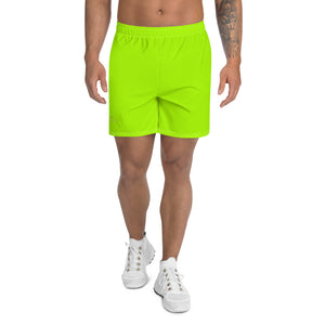 Neon Green Men's Shorts, Black Solid Color Print Premium Quality Men's Athletic Long Fashion Shorts, Slim-Fit Athletic Long Shorts With Mesh Pockets  (US Size: XS-3XL) Made in Europe