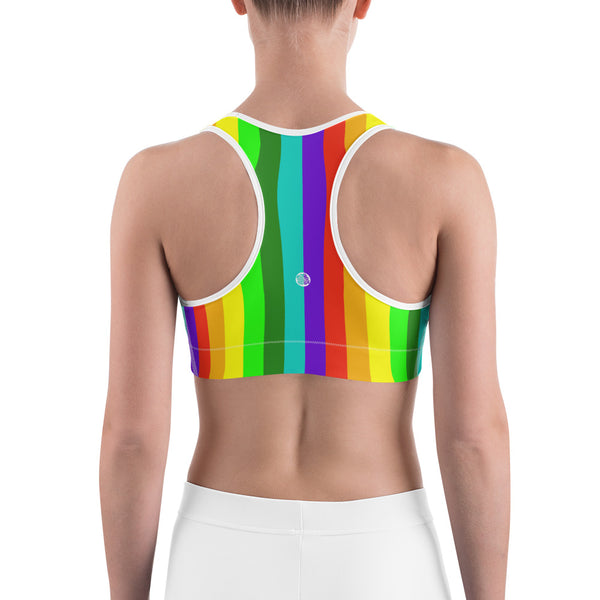 Colorful Bright Rainbow Stripe Print Women's Workout Fitness Bra - Made in USA/EU (XS-2XL)-Sports Bras-Heidi Kimura Art LLC
