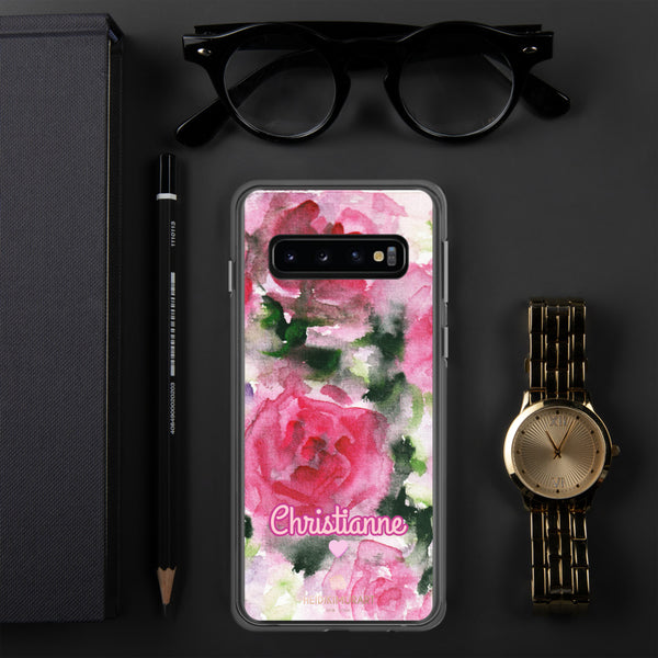 Pink Rose Personalized Samsung Case, Floral Custom Name Phone Case-Heidi Kimura Art LLC-Samsung Galaxy S10-Heidi Kimura Art LLC