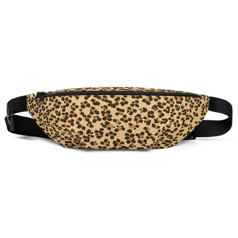 Brown Leopard Print Fanny Pack, Animal Print Premium Shoulder/ Waist Belt Bag- Made in USA/EU-Fanny Pack-S/M-Heidi Kimura Art LLC