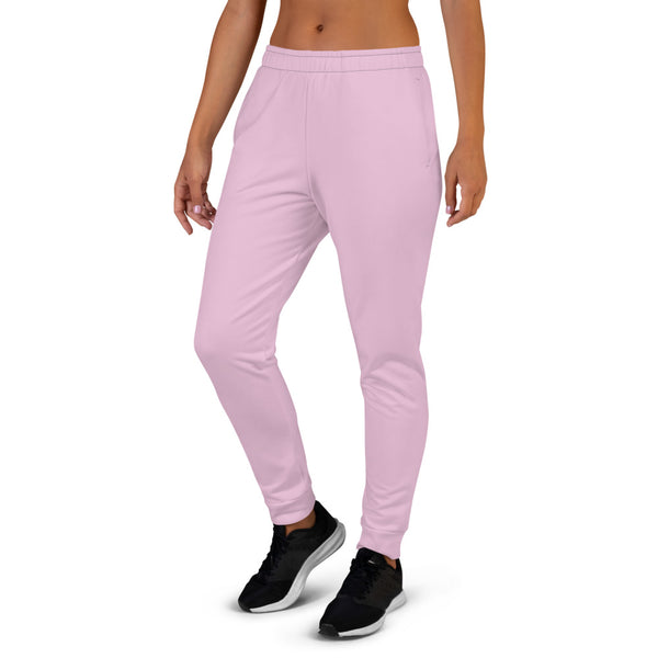 Light Cute Pink Solid Color Print Premium Soft Slim Fit Best Women's Joggers- Made in EU-Women's Joggers-Heidi Kimura Art LLC
