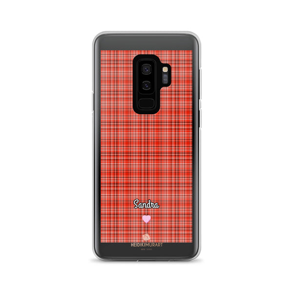 Personalized Red Plaid Samsung Case, Custom Name Tartan Print Phone Case-Heidi Kimura Art LLC-Samsung Galaxy S9+-Heidi Kimura Art LLC