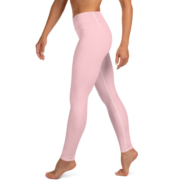 Light Ballet Pink Pastel Soft Solid Color Women's Yoga Pants Leggings- Made in USA/ EU-Leggings-Heidi Kimura Art LLC Light Pink Women's Yoga Pants, Light Ballet Pink Pastel Soft Solid Color Print Premium Women's Active Wear Fitted Leggings Sports Long Yoga & Barre Pants, Sportswear, Gym Clothes, Workout Pants - Made in USA/ EU/ MX (US Size: XS-XL)