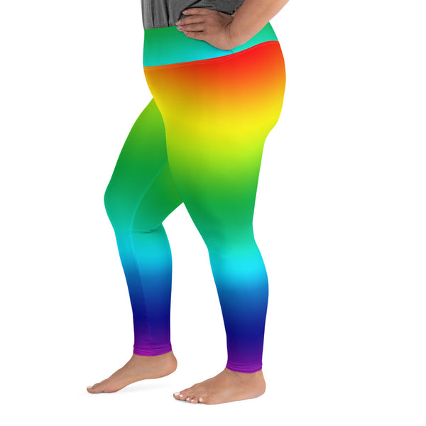 Radial Bright Rainbow Ombre Print Women's Plus Size Leggings Pants- Made in USA/EU-Women's Plus Size Leggings-Heidi Kimura Art LLC