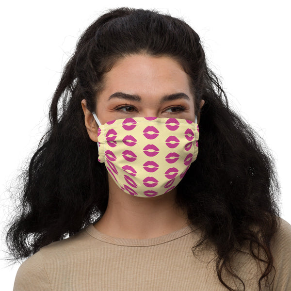 Pink Lips Premium Face Mask, Designer Non-Medical Funny Face Covering-Heidikimurart Limited -White-Heidi Kimura Art LLC