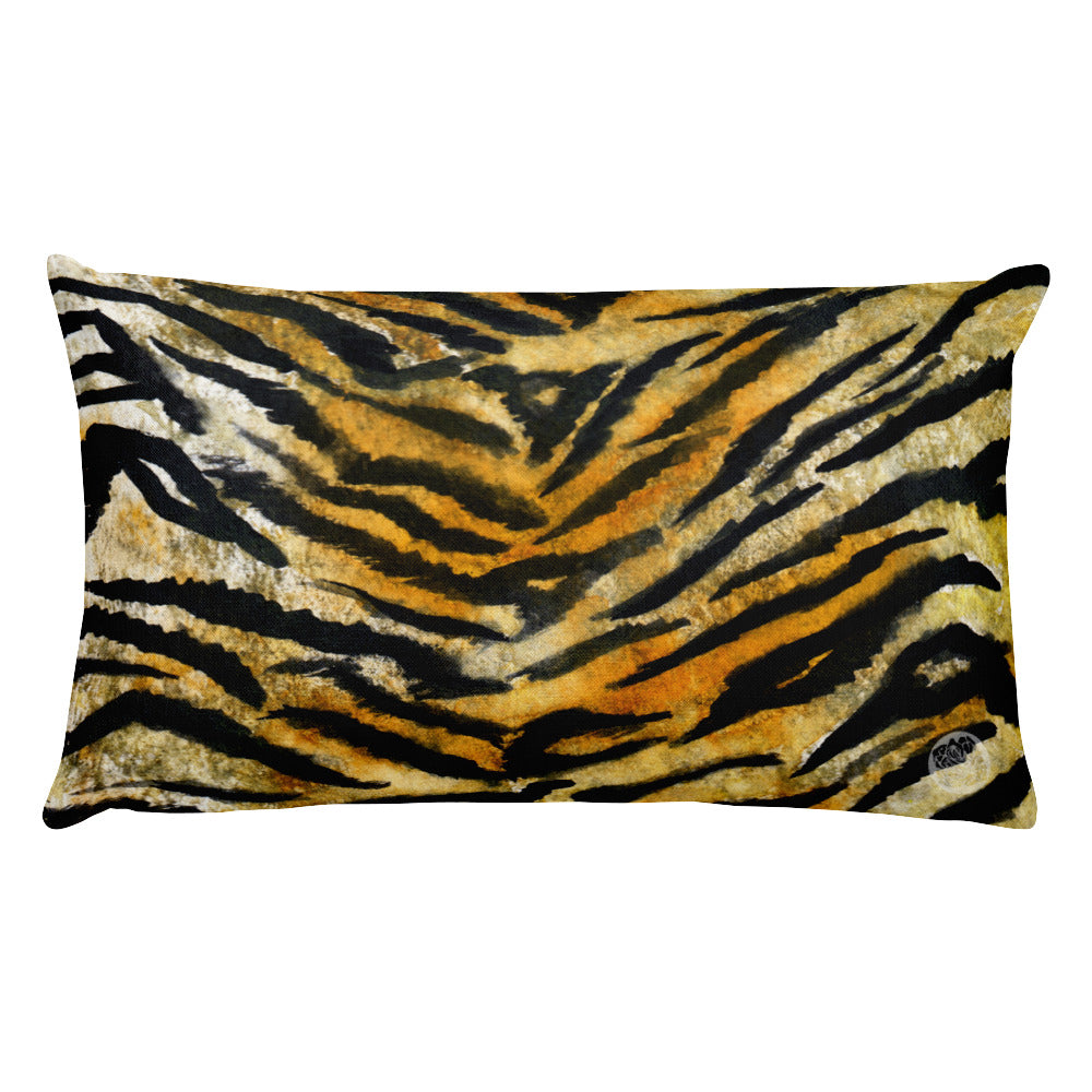 Orange Tiger Stripe Print Pillow Case, Animal Print Rectangular 20”x12” Throw Pillow Case-Pillow-Heidi Kimura Art LLC