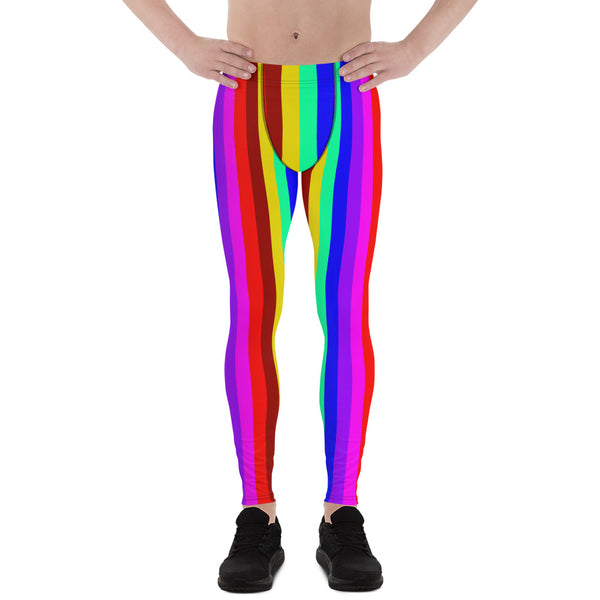 Gay Pride Men's Leggings, LGBTQ Colorful Rainbow Striped Print Men's Leggings Tights Pants - Made in USA/EU (US Size: XS-3XL)Sexy Meggings Men's Workout Gym Tights Leggings Gay Pride Men's Leggings, Colorful Rainbow Striped Meggings-Made in USA/EU-Heidi Kimura Art LLC-Heidi Kimura Art LLC 