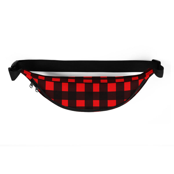 Red Buffalo Plaid Print Canadian Style Belt Bag Fanny Pack Belt Waist Bag- Made in USA-Fanny Pack-Heidi Kimura Art LLC