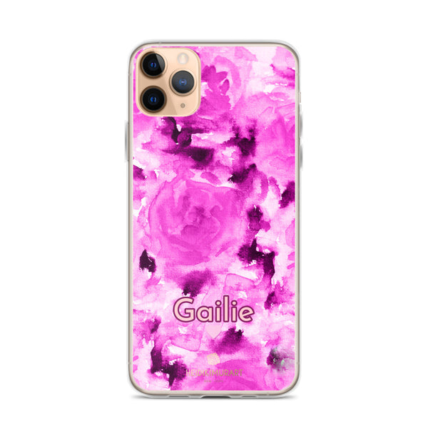 Pink Floral Custom Name iPhone Case, Rose Personalized Phone Case-Heidi Kimura Art LLC-iPhone 11 Pro Max-Heidi Kimura Art LLC