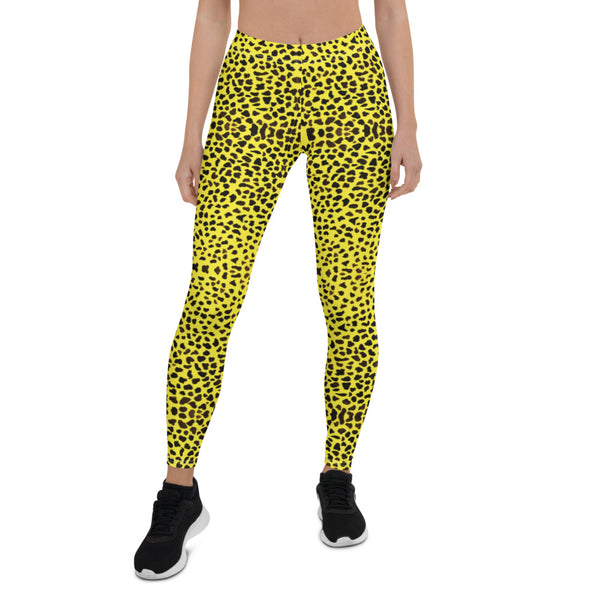 Yellow Cheetah Print Women's Leggings-Heidikimurart Limited -Heidi Kimura Art LLC