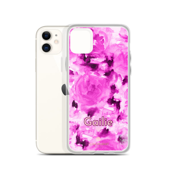 Pink Floral Custom Name iPhone Case, Rose Personalized Phone Case-Heidi Kimura Art LLC-Heidi Kimura Art LLC